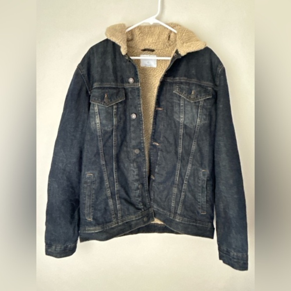 Old Navy Black Denim Jacket‎ with Tan Lining